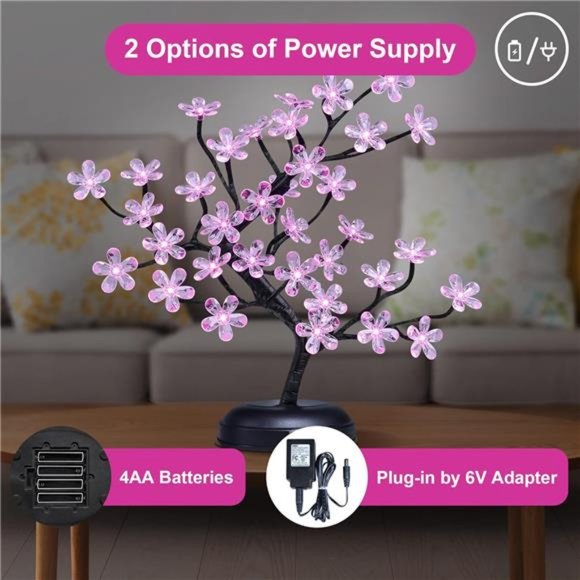 18-inch Crystal Flower LED Bonsai Tree, Pink Light, 36 LED Light Battery Powered - Picture 4 of 7